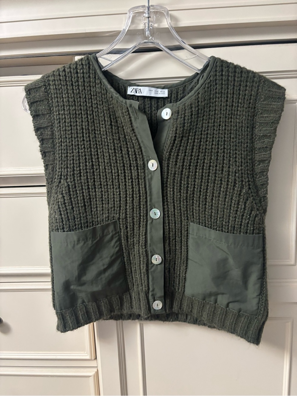 ZARA Olive Green Button-Front Knit Vest